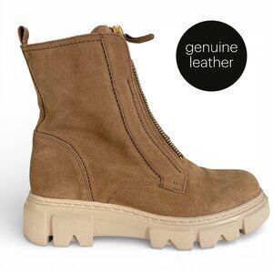 GABOR Camel Suede Zippered Army Combat Boots chunky lug sole size 8